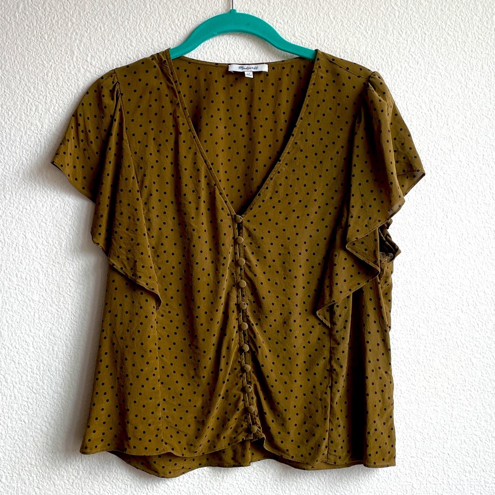 Madewell Silk Carmelina Flutter-Sleeve Top in Polka Dot
